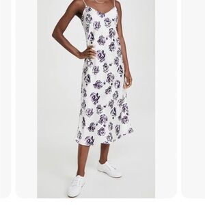 Silky slip dress, white with deep purple flower print Club Monaco